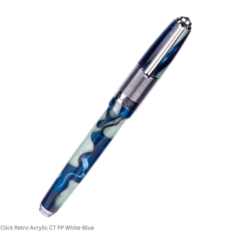 Click Retro Acrylic Fountain Pen – Medium Nib, Chrome Trim – 3-in-1 Ink Filling – Various Body Colours