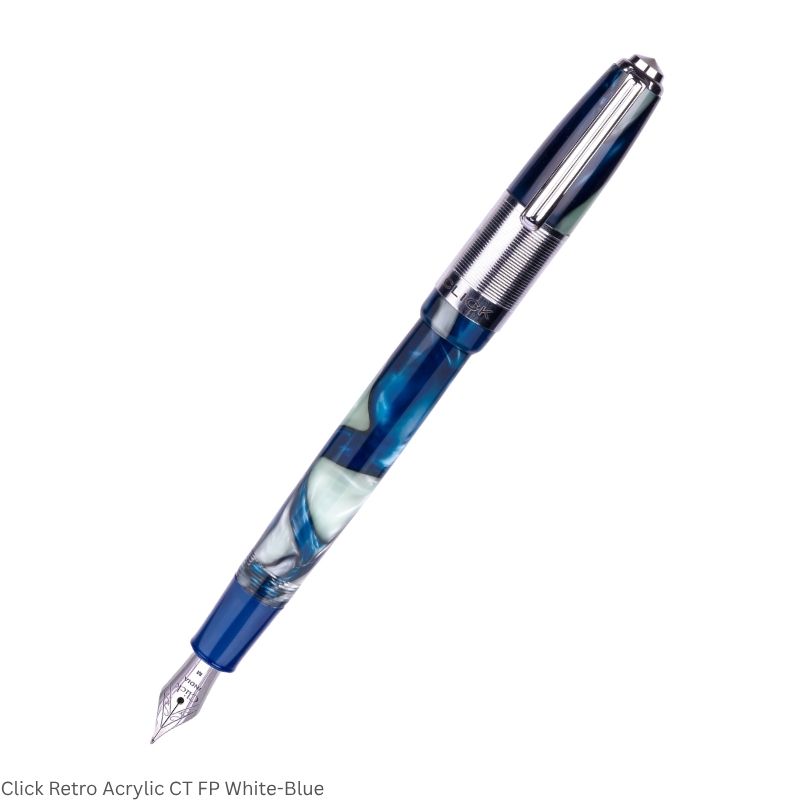 Click Retro Acrylic Fountain Pen – Medium Nib, Chrome Trim – 3-in-1 Ink Filling – Various Body Colours