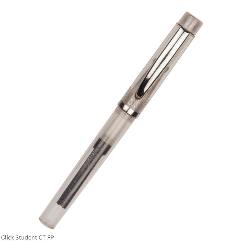 Click Student Fountain Pen – Fine Nib, Chrome Trim, Transparent Body – 3-in-1 Ink Filling System