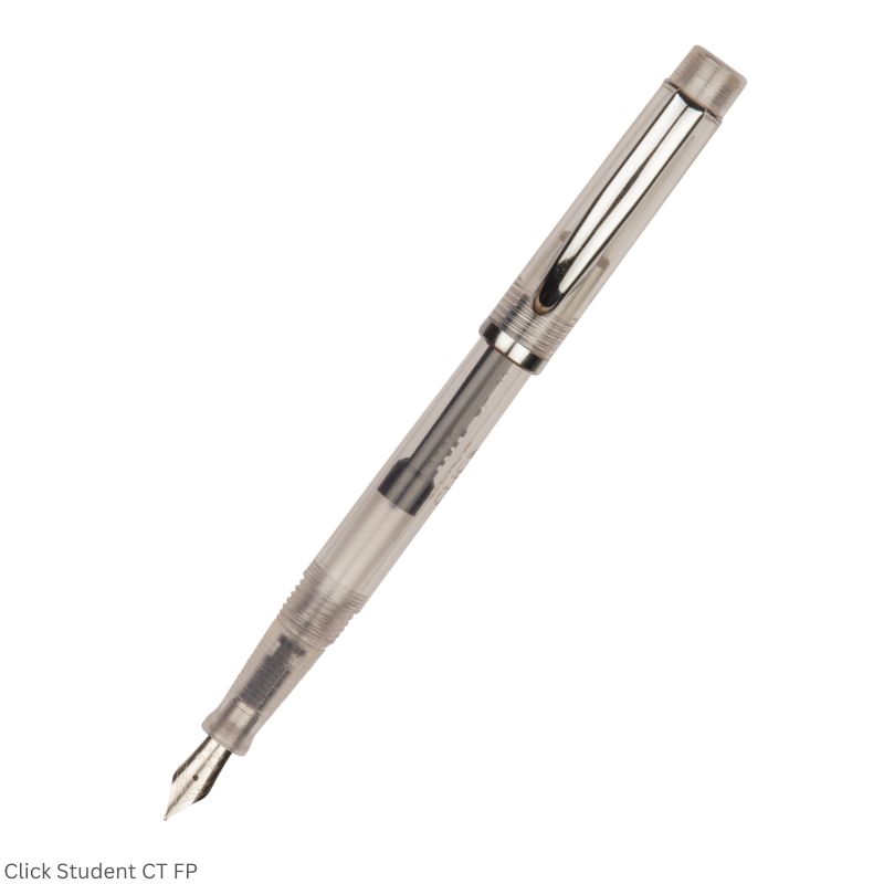 Click Student Fountain Pen – Fine Nib, Chrome Trim, Transparent Body – 3-in-1 Ink Filling System