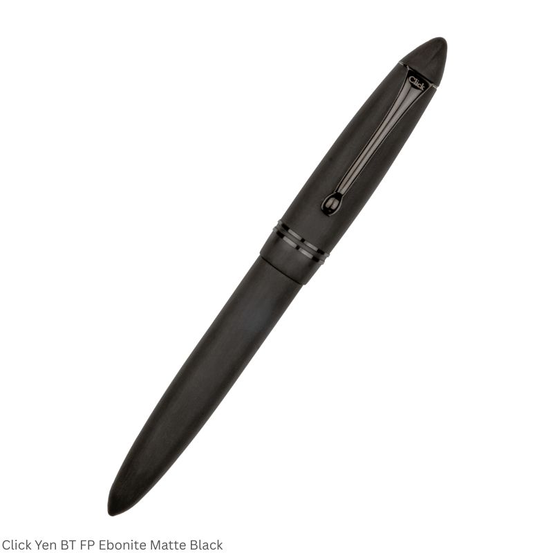 Click Yen Ebonite Matte Black Fountain Pen – Fine & Medium Nib, Black Trim – 3-in-1 Ink Filling System