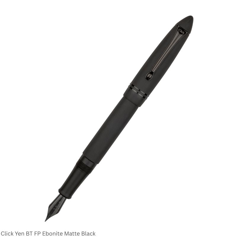 Click Yen Ebonite Matte Black Fountain Pen – Fine & Medium Nib, Black Trim – 3-in-1 Ink Filling System