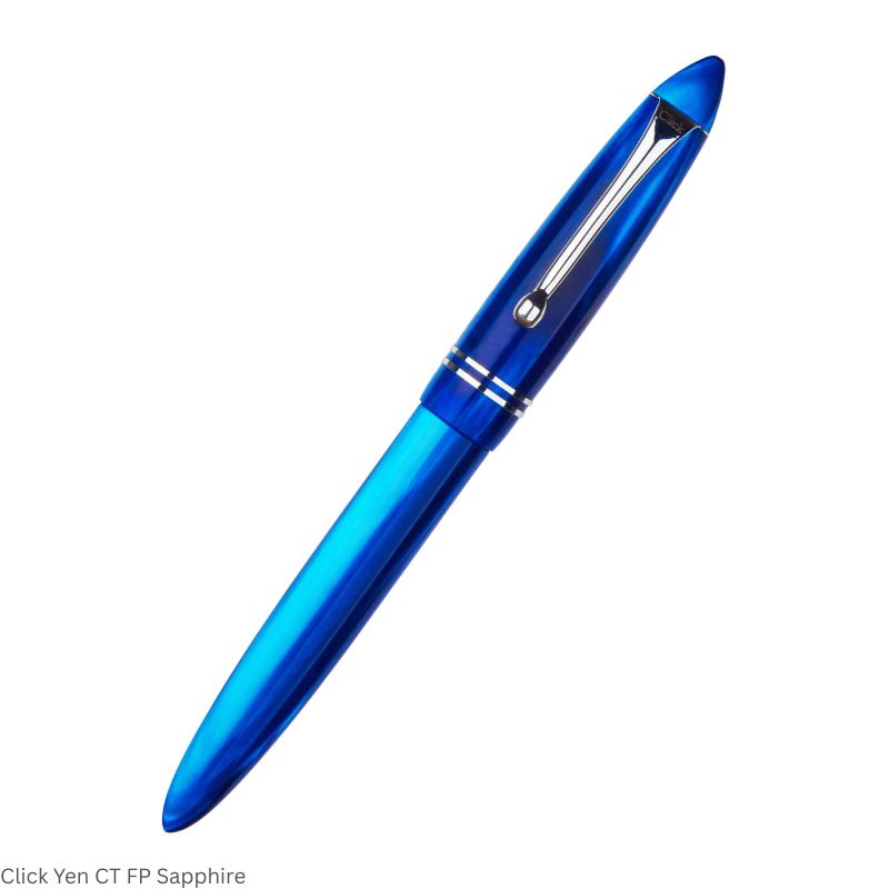 Click Yen Acrylic Sapphire Fountain Pen – Medium Nib, Chrome Trim – 3-in-1 Ink Filling System