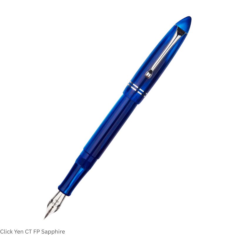 Click Yen Acrylic Sapphire Fountain Pen – Medium Nib, Chrome Trim – 3-in-1 Ink Filling System