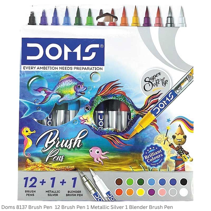 Doms 8137 Brush Pen 12 Shades 1 Metallic Silver and 1 Blender Brush Pen