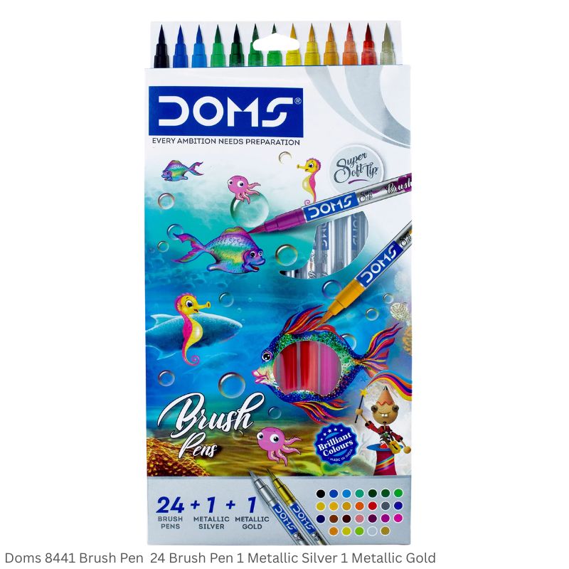 Doms 8441 Brush Pen 24 Shades 1 Metallic Silver and 1 Metallic Gold Brush Pen