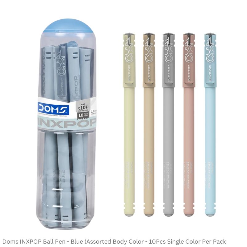 Doms Inxpop Ballpoint Pen 0.7mm Needle Point, Black and Blue Ink, 10Pcs pack per color
