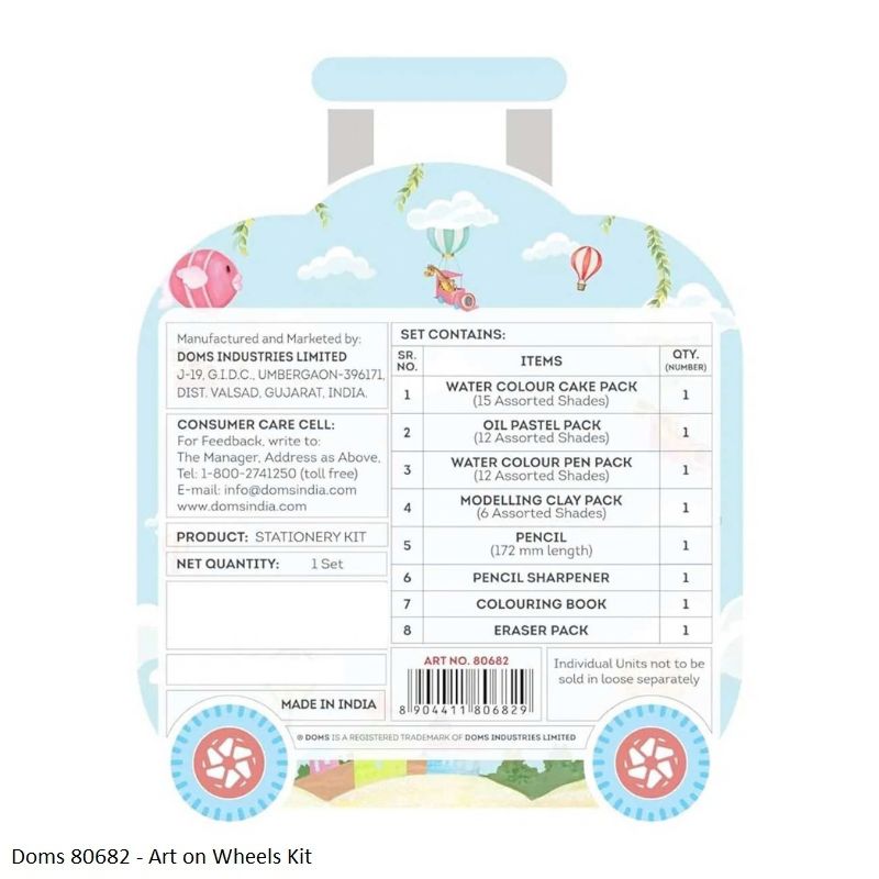 DOMS Art On Wheels Assorted Stationery Items Kit – Creative Art & School Supplies Set
