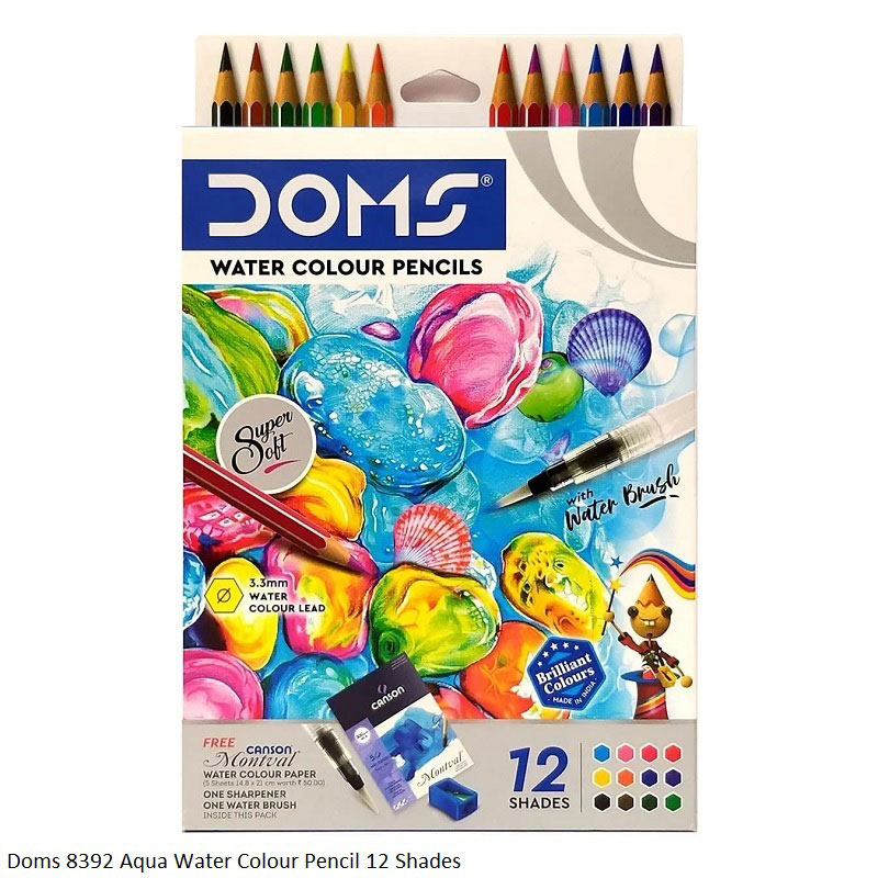 DOMS Water Colour Pencils 12 and 24 Shades - Soft Wood Hexagonal Colour Pencils