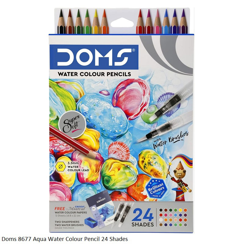 DOMS Water Colour Pencils 12 and 24 Shades - Soft Wood Hexagonal Colour Pencils