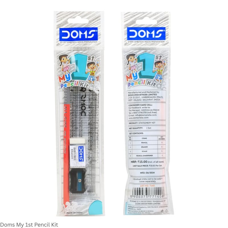 Doms My 1st Pencil Kit | Set Contains 1n Pencil, 1n Eraser, 1n 15cm Scale and 1n Pencil Sharpener