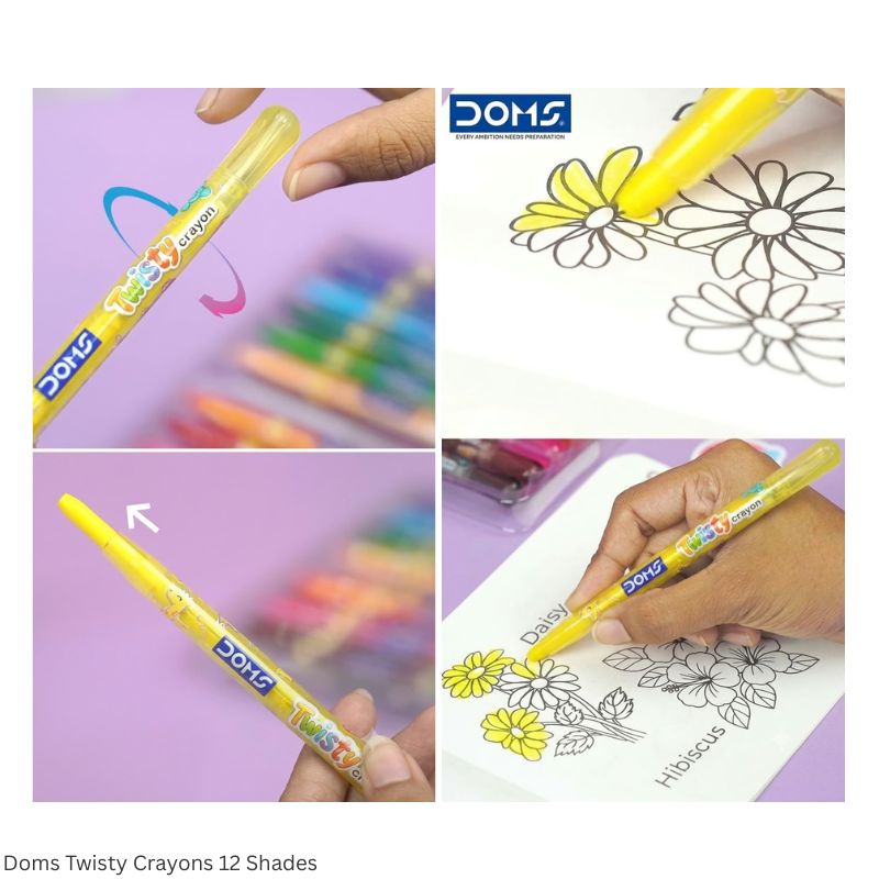 DOMS Twisty Plastic Crayons – 12 Shades with 1 Activity Book