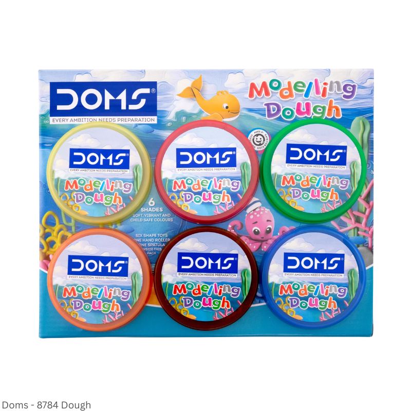 DOMS Modelling Dough - 300gm 6 Assorted Shades, 6N Shape Toys, 1N Hand Roller, 1N Spatula