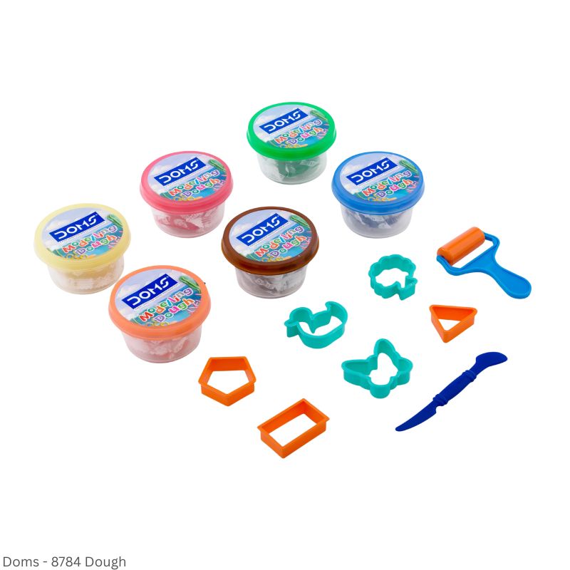 DOMS Modelling Dough - 300gm 6 Assorted Shades, 6N Shape Toys, 1N Hand Roller, 1N Spatula