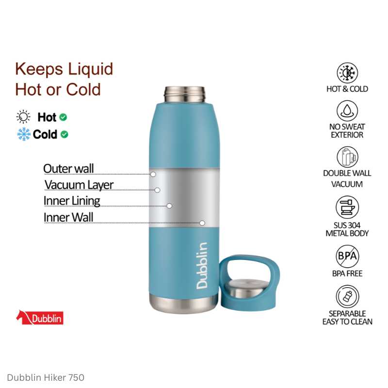 Dubblin Hiker 500 and 750 Insulated Water Bottle 500ml and 750ml in Assorted Colours