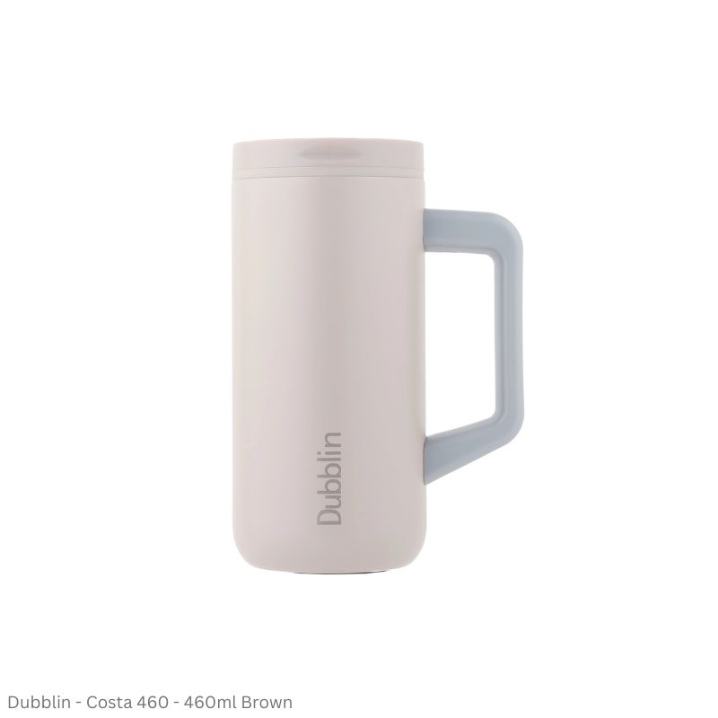 DUBBLIN COSTA 460 Stainless Steel Tea Coffee Mug Double Wall Insulated with Handle & Lid, Wide Mouth Mug 460 ML