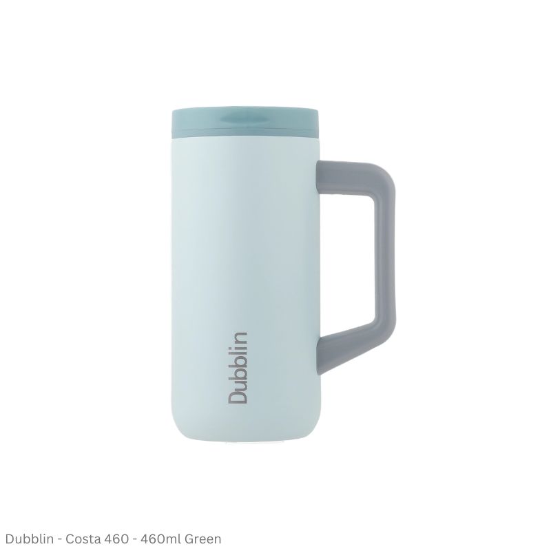 DUBBLIN COSTA 460 Stainless Steel Tea Coffee Mug Double Wall Insulated with Handle & Lid, Wide Mouth Mug 460 ML