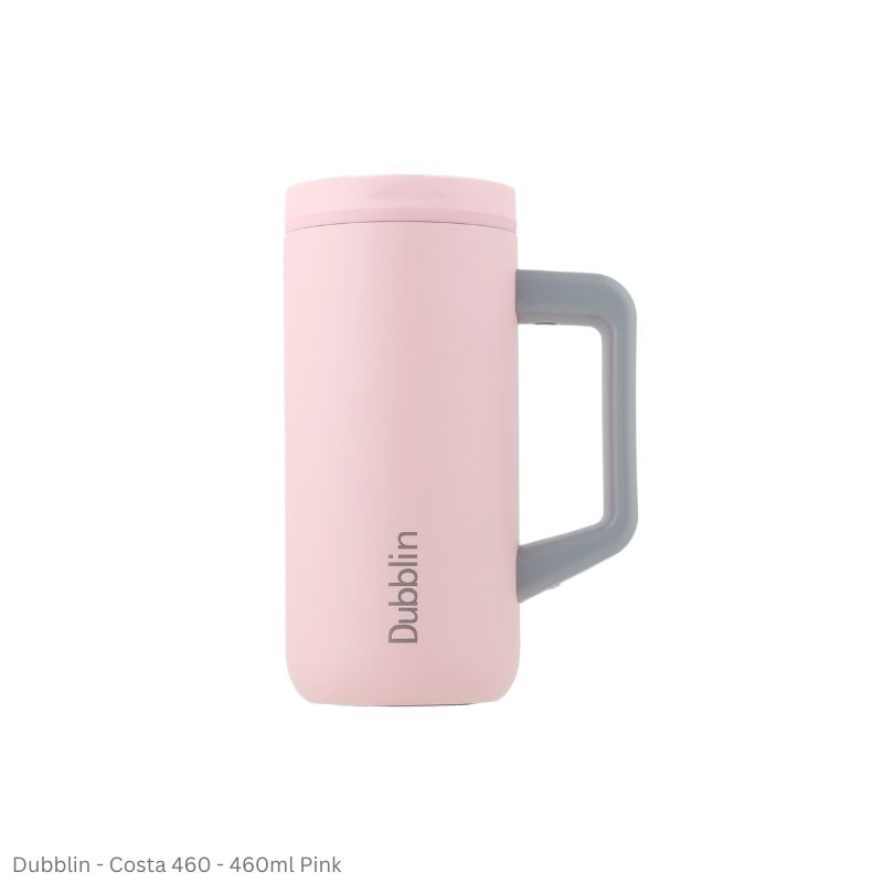 DUBBLIN COSTA 460 Stainless Steel Tea Coffee Mug Double Wall Insulated with Handle & Lid, Wide Mouth Mug 460 ML