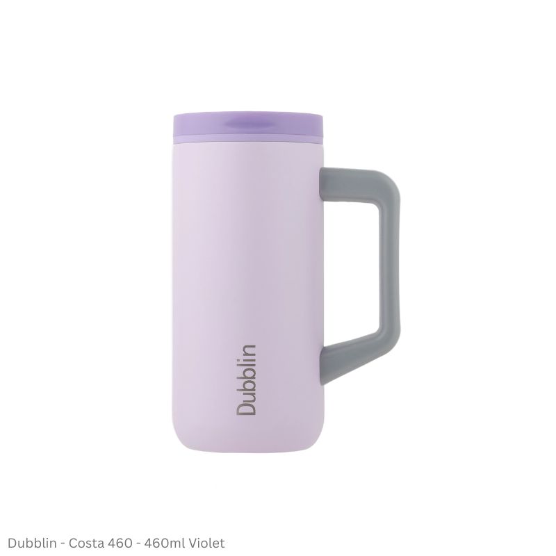 DUBBLIN COSTA 460 Stainless Steel Tea Coffee Mug Double Wall Insulated with Handle & Lid, Wide Mouth Mug 460 ML