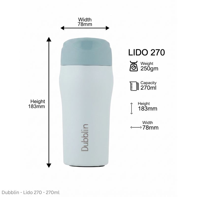 DUBBLIN LIDO 270 Stainless Steel Tea Coffee Mug Double Wall Insulated with Lid, Wide Mouth Mug 270 ML