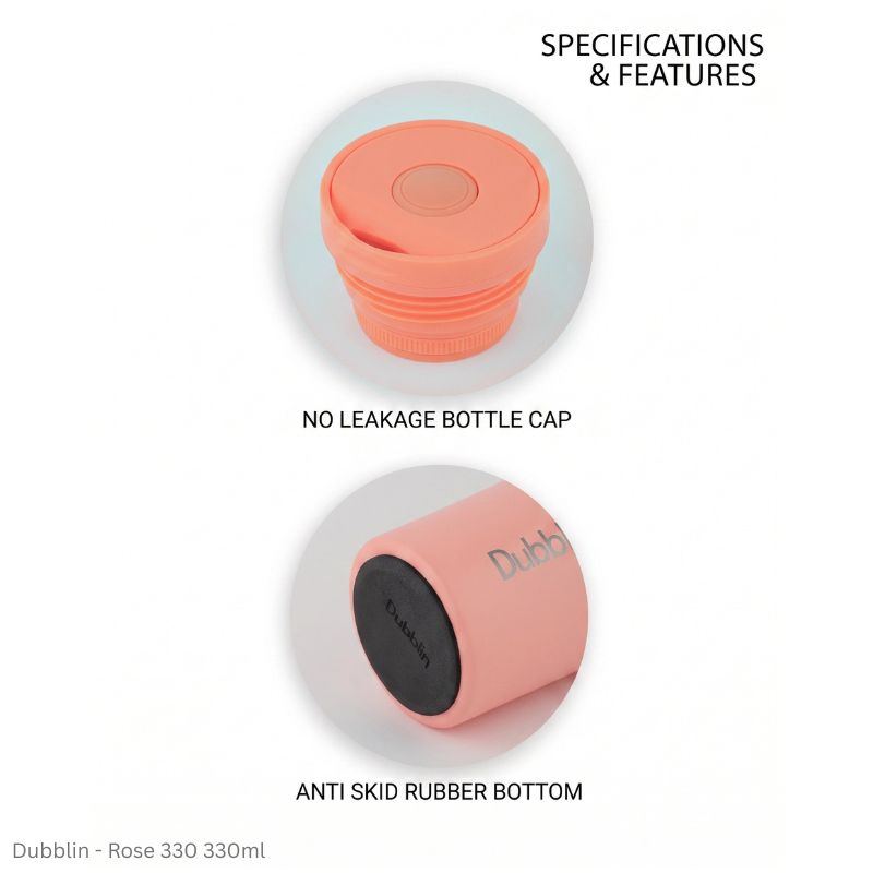 DUBBLIN ROSE 330 Stainless Steel Tea Coffee Mug Double Wall Insulated with Lid, Wide Mouth Mug 330 ML