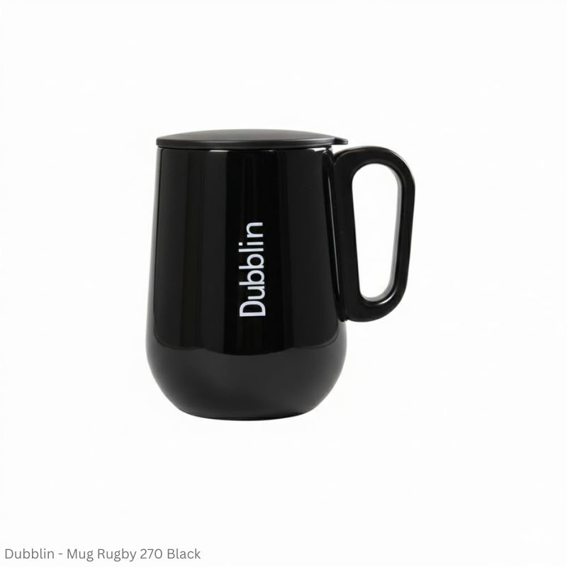 DUBBLIN Rugby Stainless Steel Tea Coffee Mug Double Wall Vacuum Insulated with Handle & Lid, Wide Mouth Mug 270 ML