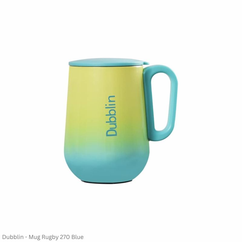 DUBBLIN Rugby Stainless Steel Tea Coffee Mug Double Wall Vacuum Insulated with Handle & Lid, Wide Mouth Mug 270 ML