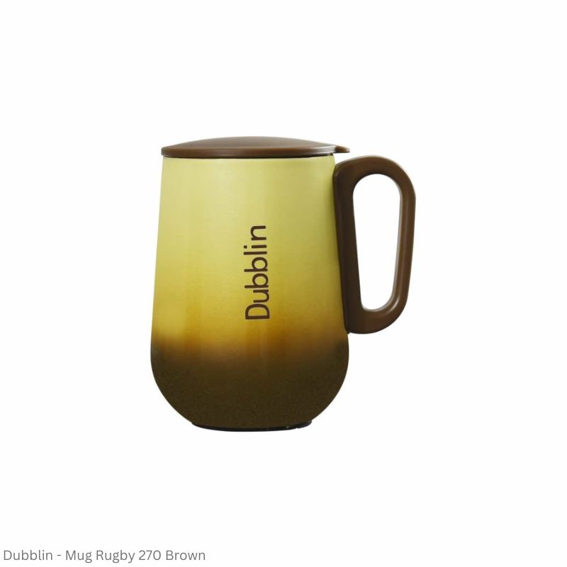 DUBBLIN Rugby Stainless Steel Tea Coffee Mug Double Wall Vacuum Insulated with Handle & Lid, Wide Mouth Mug 270 ML