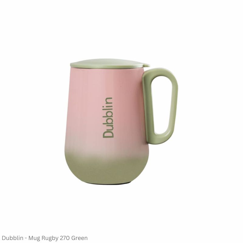 DUBBLIN Rugby Stainless Steel Tea Coffee Mug Double Wall Vacuum Insulated with Handle & Lid, Wide Mouth Mug 270 ML