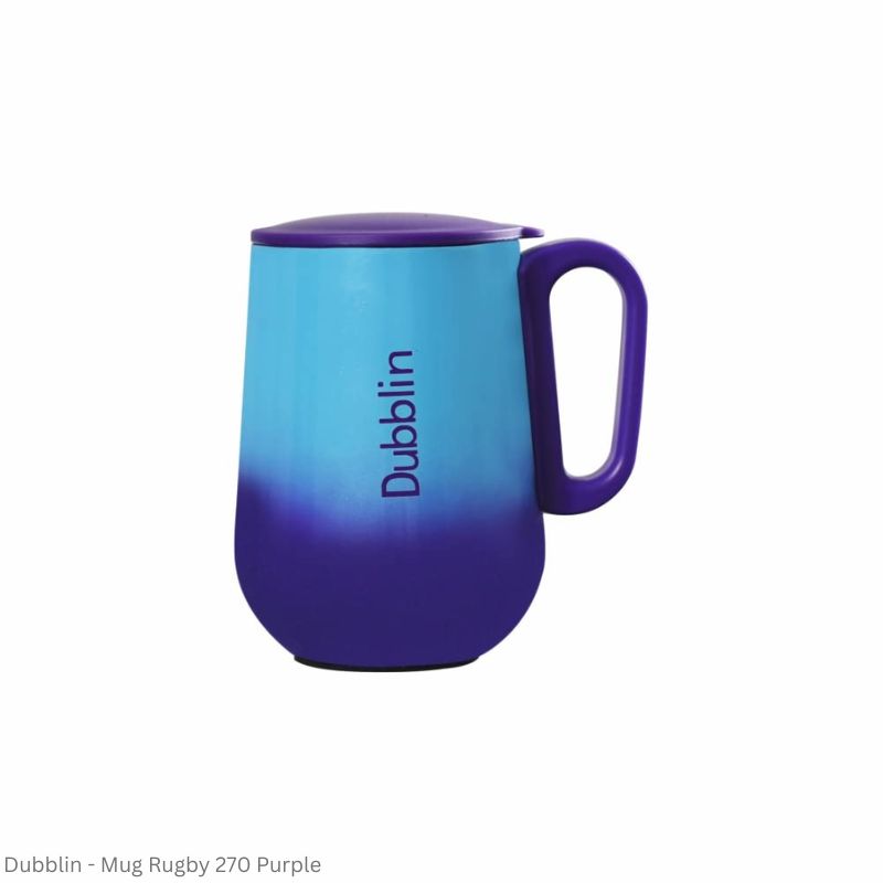 DUBBLIN Rugby Stainless Steel Tea Coffee Mug Double Wall Vacuum Insulated with Handle & Lid, Wide Mouth Mug 270 ML