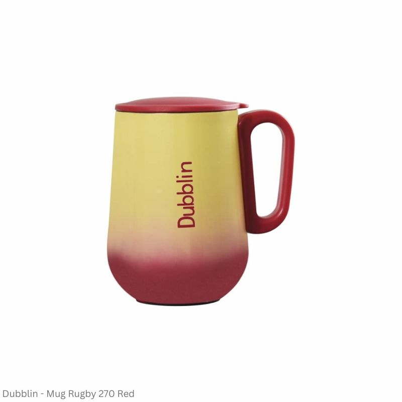 DUBBLIN Rugby Stainless Steel Tea Coffee Mug Double Wall Vacuum Insulated with Handle & Lid, Wide Mouth Mug 270 ML