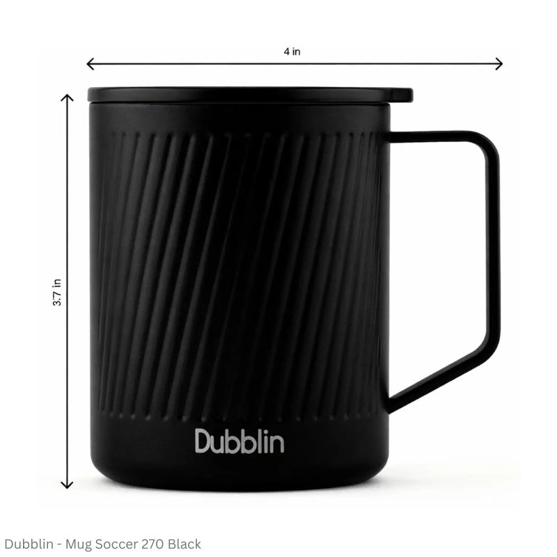 DUBBLIN Soccer Stainless Steel Tea Coffee Mug Double Wall Insulated with Handle & Lid, Wide Mouth Mug 270 ML