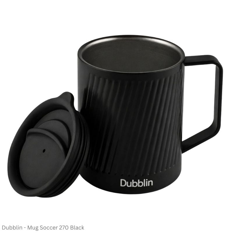 DUBBLIN Soccer Stainless Steel Tea Coffee Mug Double Wall Insulated with Handle & Lid, Wide Mouth Mug 270 ML