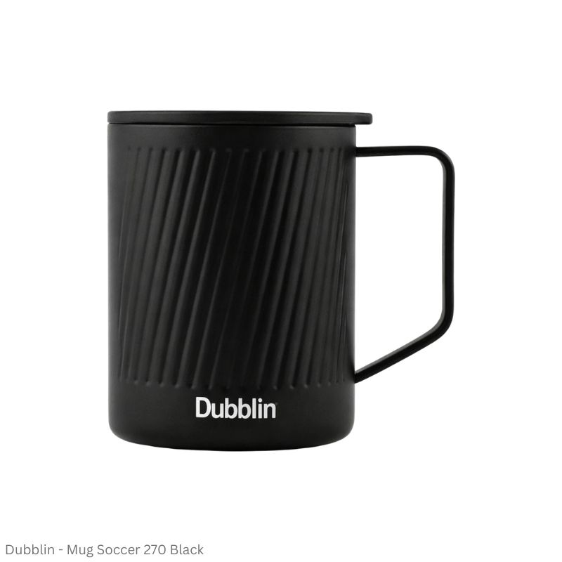 DUBBLIN Soccer Stainless Steel Tea Coffee Mug Double Wall Insulated with Handle & Lid, Wide Mouth Mug 270 ML
