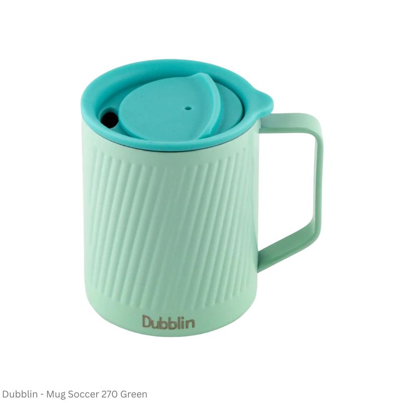 DUBBLIN Soccer Stainless Steel Tea Coffee Mug Double Wall Insulated with Handle & Lid, Wide Mouth Mug 270 ML