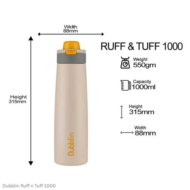 Dubblin Ruff and Tuff 550 and 1000 Insulated Water Bottle 550ml and 1000ml in Assorted Colours