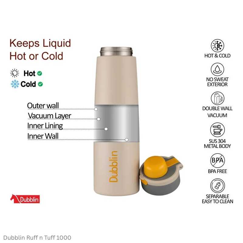 Dubblin Ruff and Tuff 550 and 1000 Insulated Water Bottle 550ml and 1000ml in Assorted Colours