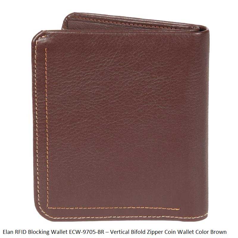 Elan Wallet ECW-9705 BL and BR - Vertical Zipper Coin Wallet – Classic Compact Organizer for Coins & Cards