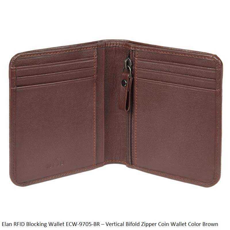 Elan Wallet ECW-9705 BL and BR - Vertical Zipper Coin Wallet – Classic Compact Organizer for Coins & Cards