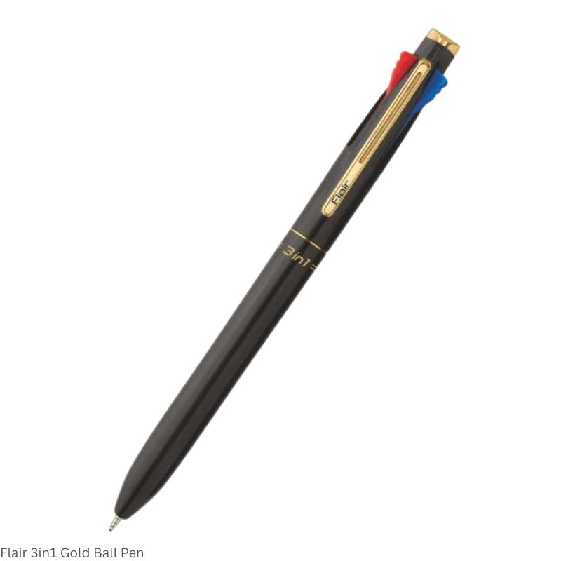 Flair Multifunction Ball Point Pen with Gold Clip (Blue, Black & Red Ink)