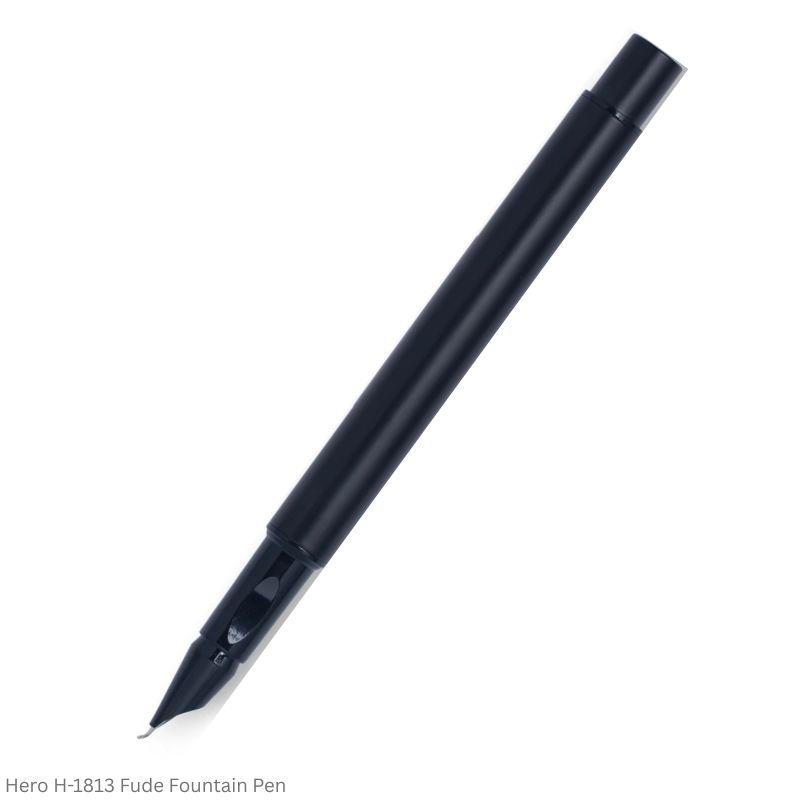 Hero Fountain Pen H-1813 Fude Nib Slide Converter, Black Body