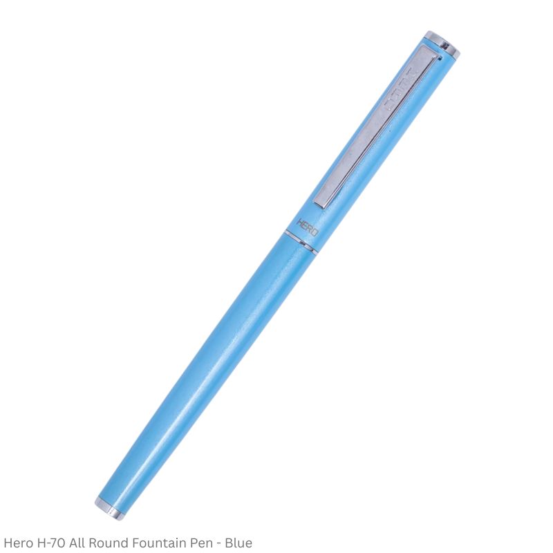 Hero Fountain Pen H-70 All Round Tip Squeeze Converter, Blue Body