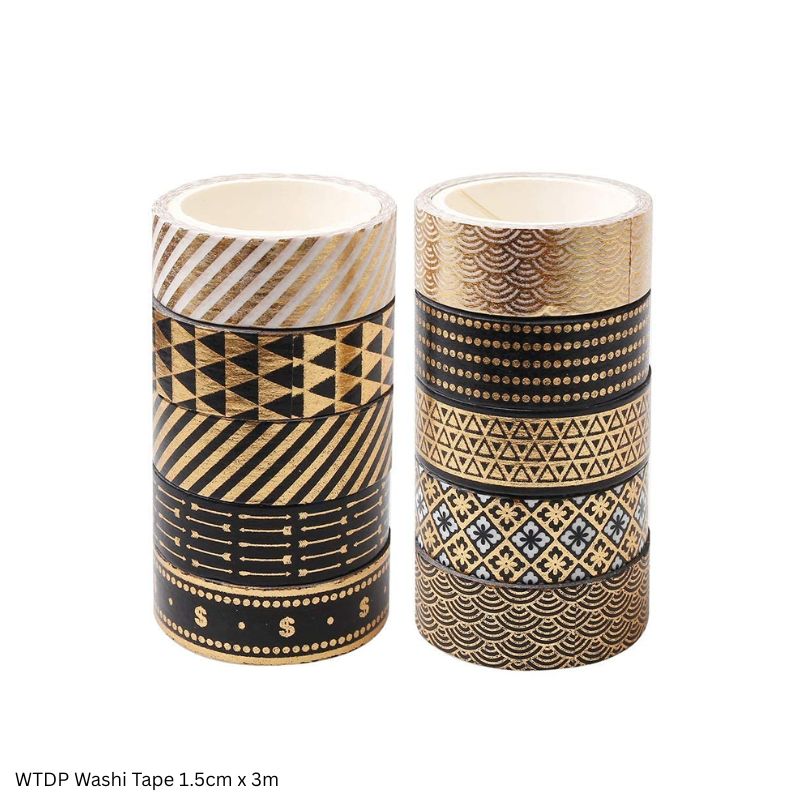 JAGS Washi Black Gold Foil Print Glitter Tape WTDP 1.5cm x 3m