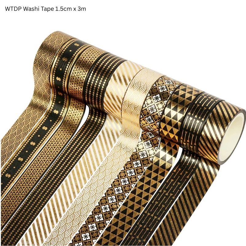 JAGS Washi Black Gold Foil Print Glitter Tape WTDP 1.5cm x 3m