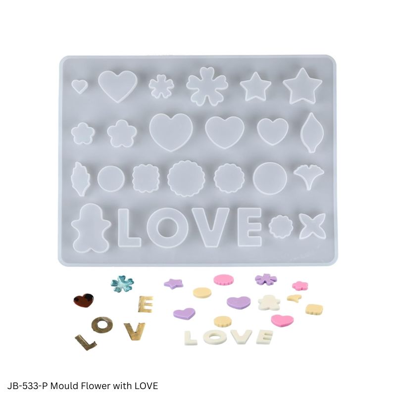 JAGS Silicone Mould JB-533-P Flower with LOVE Design - Resin Décor and Craft Mould