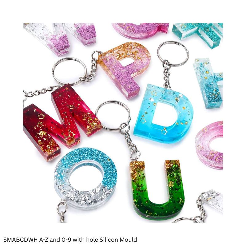 JAGS Silicone Mould SMABCDWH A-Z Alphabet & 0-9 Number with Hole - Resin Keychain Mould