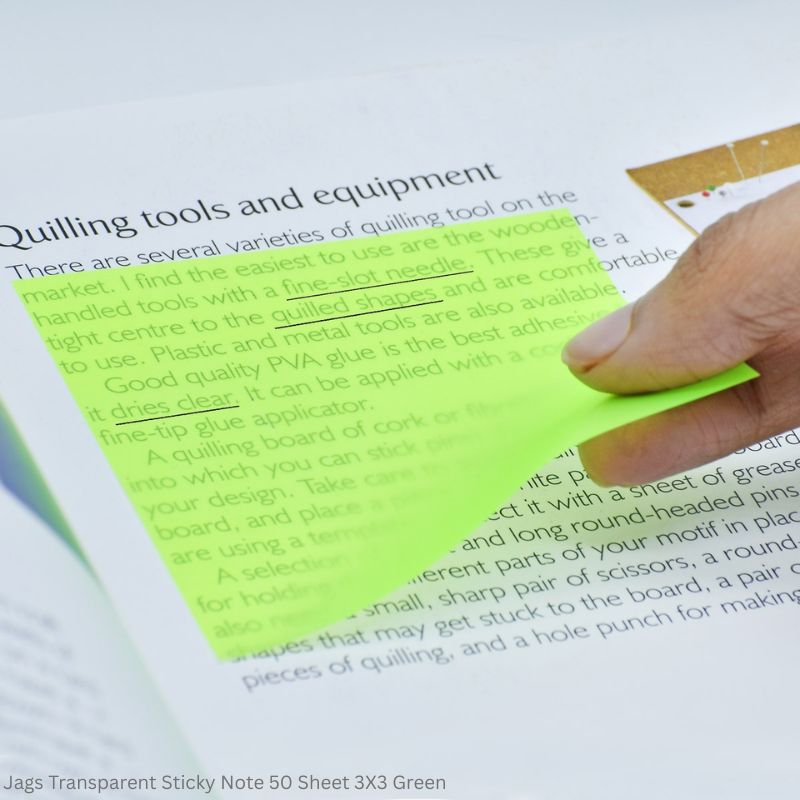 Jags Transparent Sticky notes Colors Green, Orange, Pink, Yellow and Transparent Size 3x3 Inch
