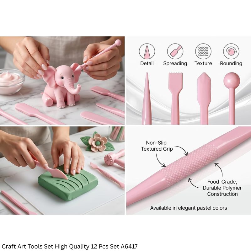 A6417 12-Piece Modeling Clay Tools Set – Pink Plastic Sculpting, Fondant, Pottery & Cake Decorating Kit