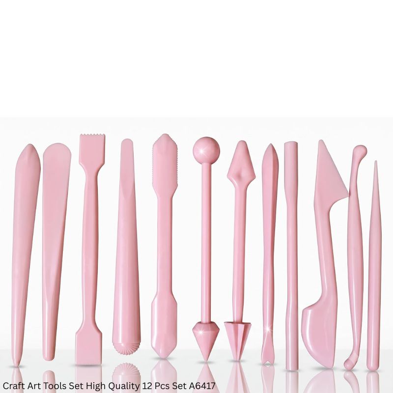 A6417 12-Piece Modeling Clay Tools Set – Pink Plastic Sculpting, Fondant, Pottery & Cake Decorating Kit