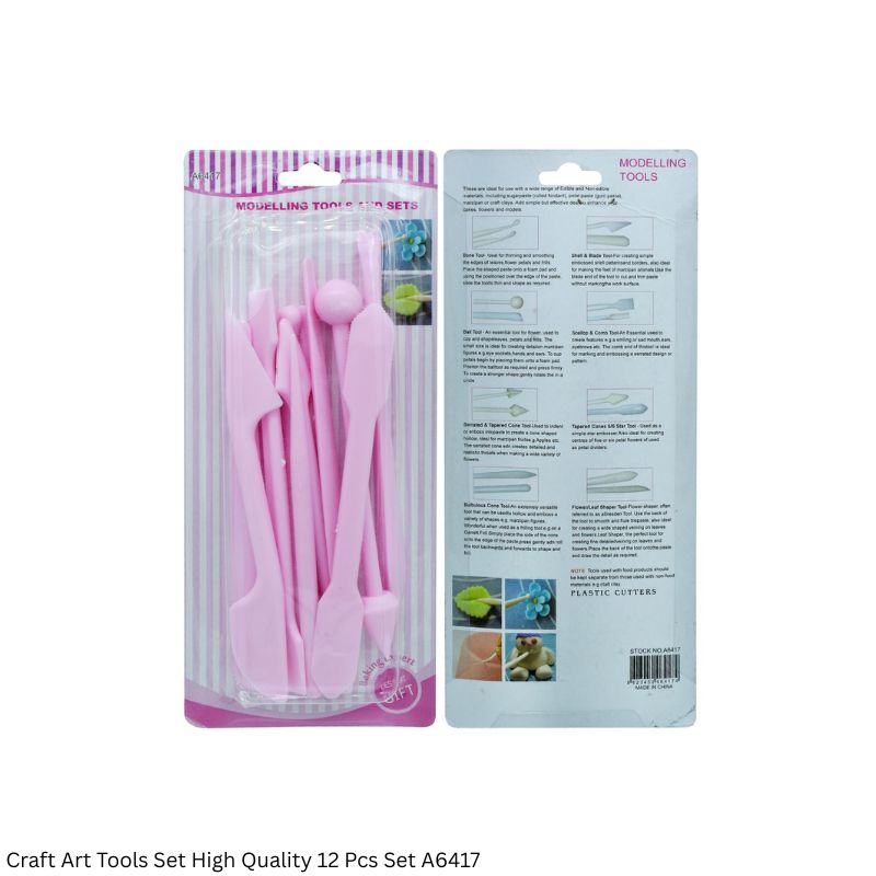 A6417 12-Piece Modeling Clay Tools Set – Pink Plastic Sculpting, Fondant, Pottery & Cake Decorating Kit